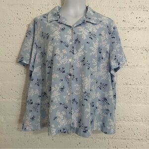 Crazy Horse Liz Claiborne Womens Plus Top 3 Blue Floral Button Front Rayon Blend